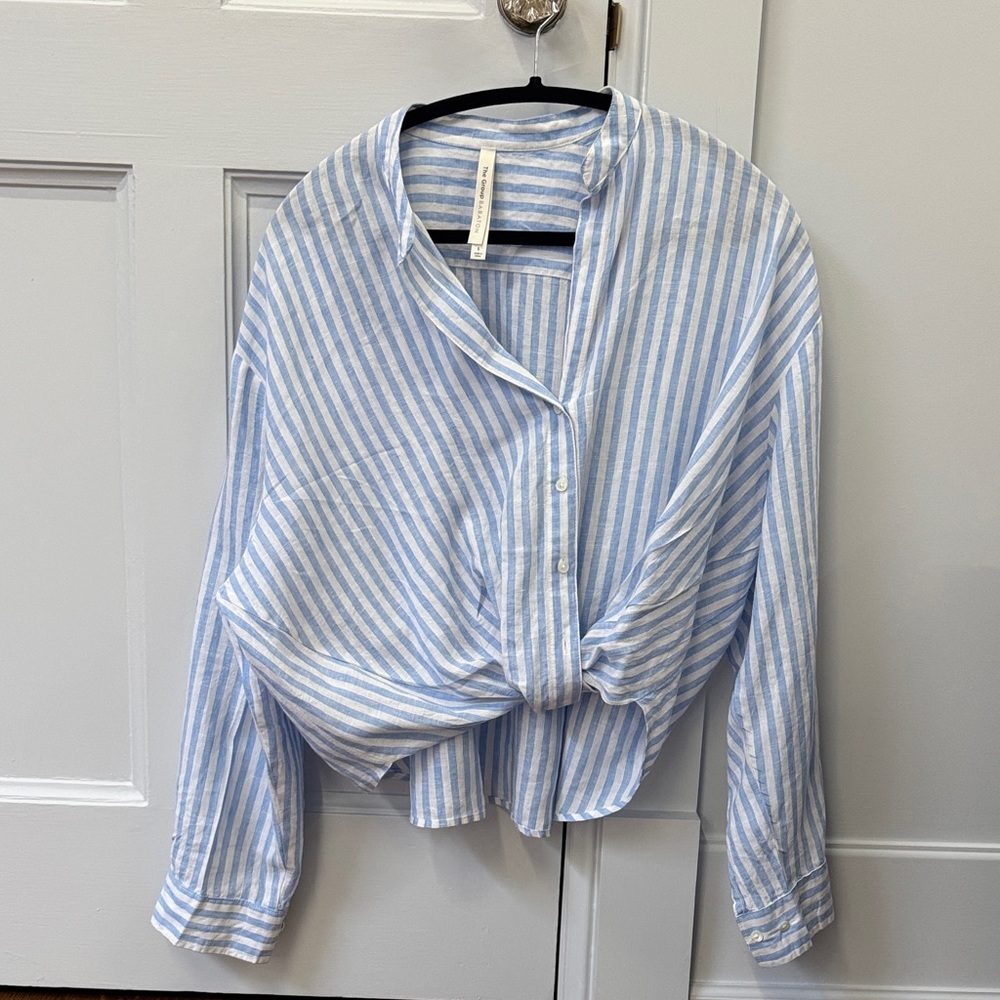 Babaton Light Blue and White Striped Shirt